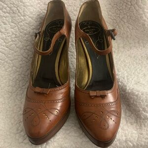 Prada Women's Brown Leather Mary Jane Shoes